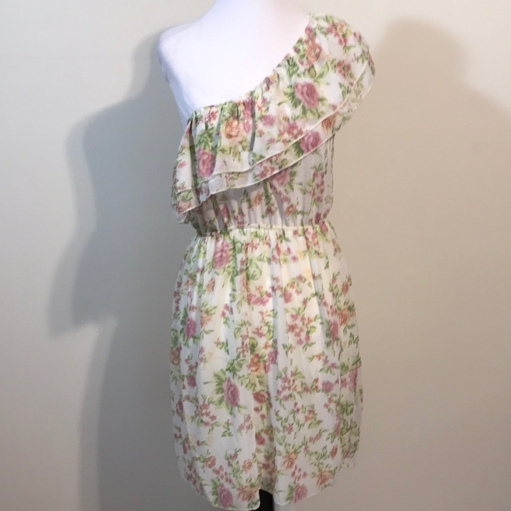 Francesca’s Pastel One Shoulder Dress